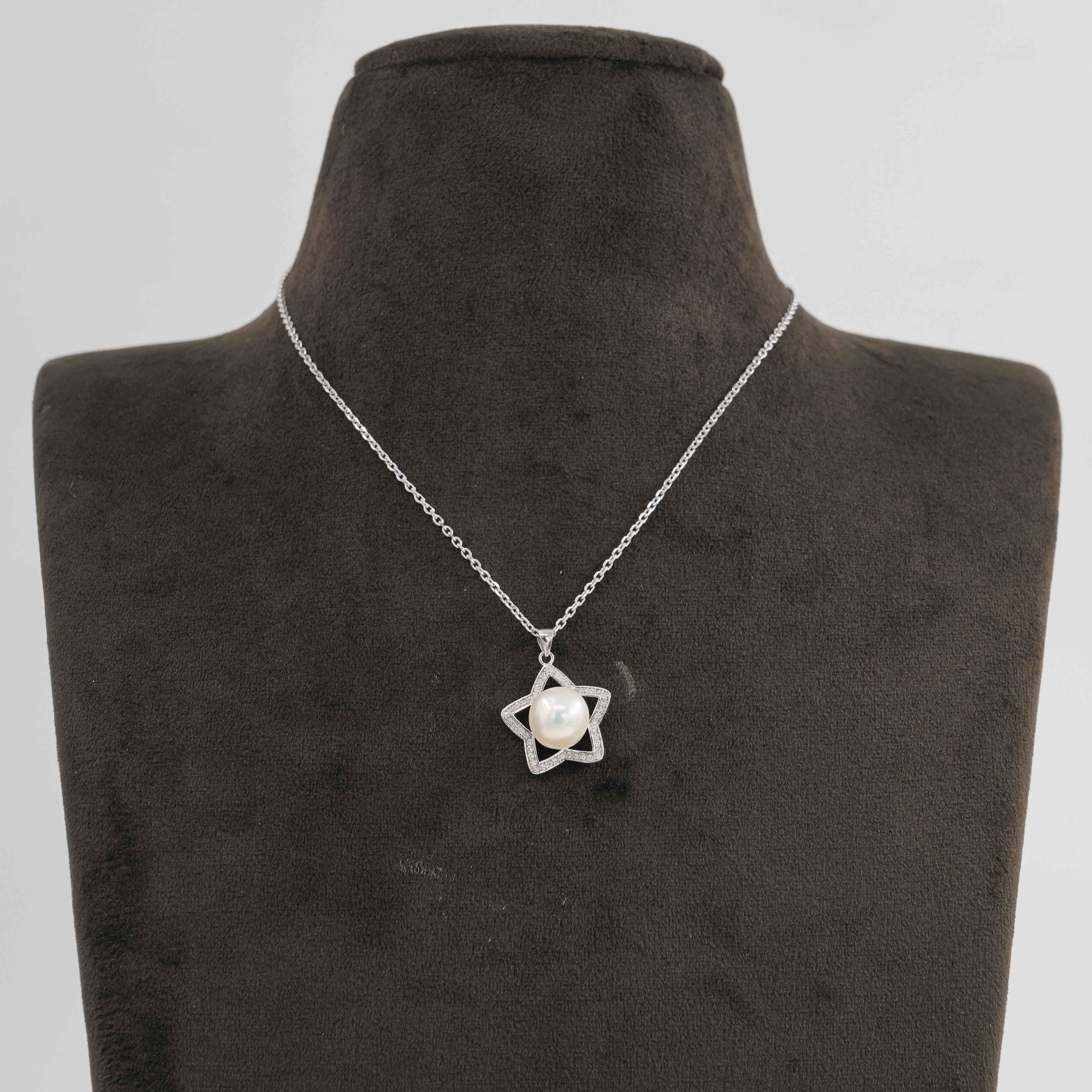 The Pearl Atelier by Kabra Pearls - 92.5 Silver Chain with Round Pearl Star Pendant